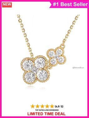 14K Gold Plated Four Leaf Clover Necklace CZ Pendant
